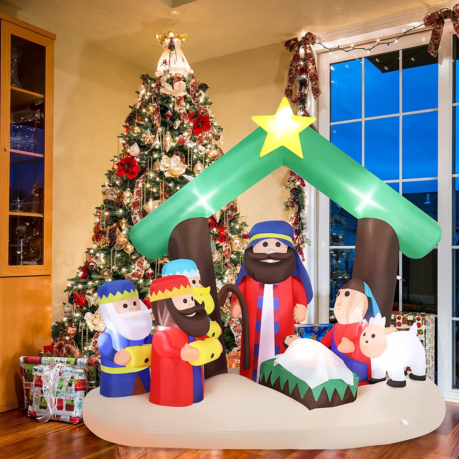 VINGLI Lighted Christmas Inflatable Nativity Scene Outdoor Decorations