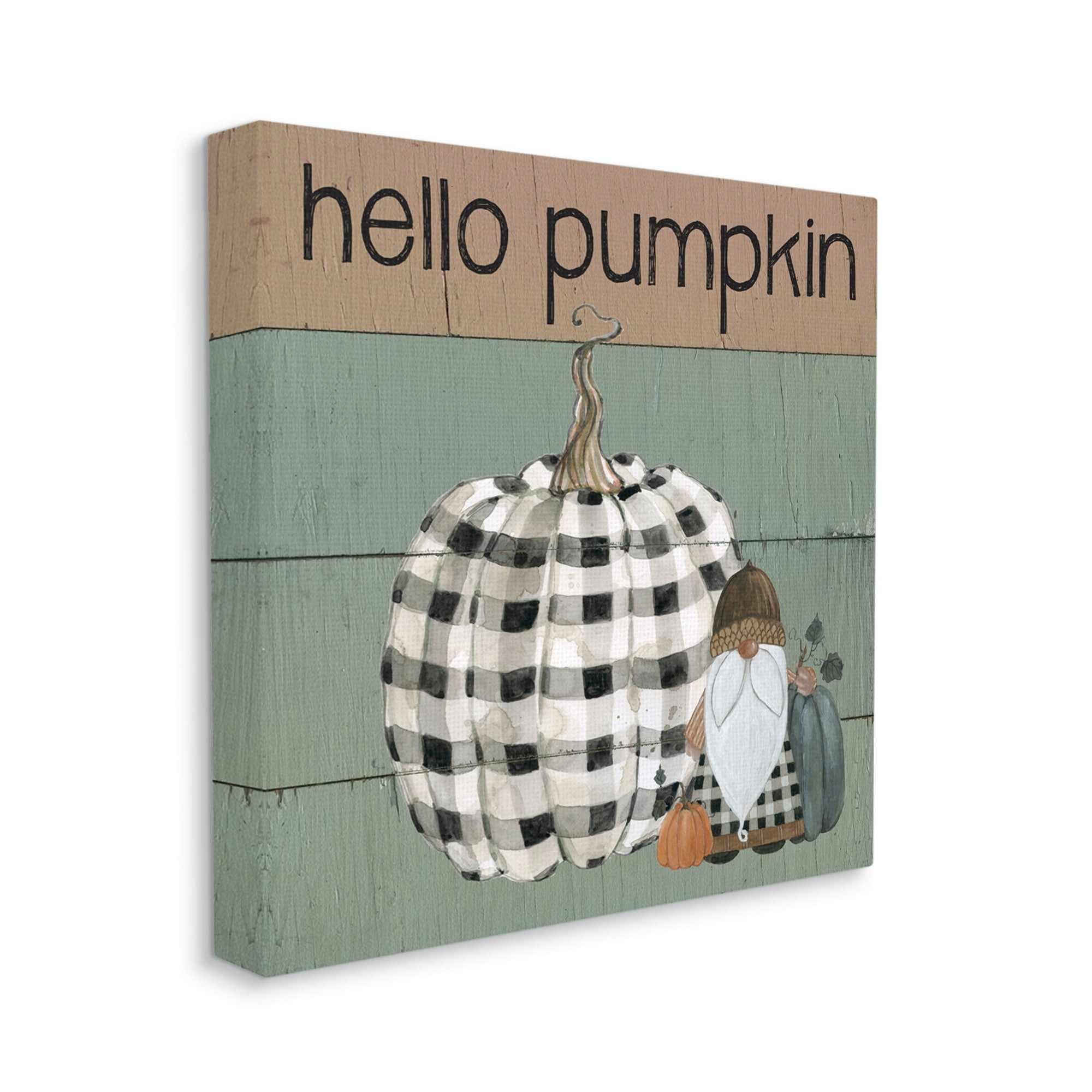 Stupell Indtries Hello Pumpkin Rtic Greeting Patchwork Plaid Gnome,17 x 17,Design by Livi Finn