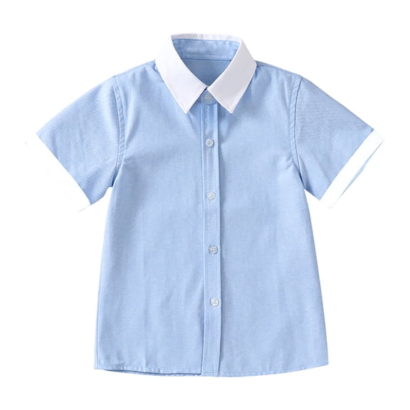 KPOPLK Big Girls Short Sleeve Button Down Shirts for 2-18 Years Kids Collar School Uniform Blouse Tee Top Size 2-3 Years,Light Blue