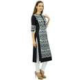 thumbnail image 1 of Phagun Kurta Droite Noire pour Femmes Manches 3/4 Imprimée Décontractée Kurti-12, 1 of 2