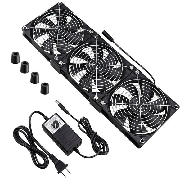 Wathai Ventilateur d'Ordinateur Double Boule 3 x 120mm avec Prise AC DC 12V Grands Ventilateurs à Flux d'Air avec Contrôleur de Vitesse 110V 120V 220V 240V pour Machine de Châssis d'Armoire DIY