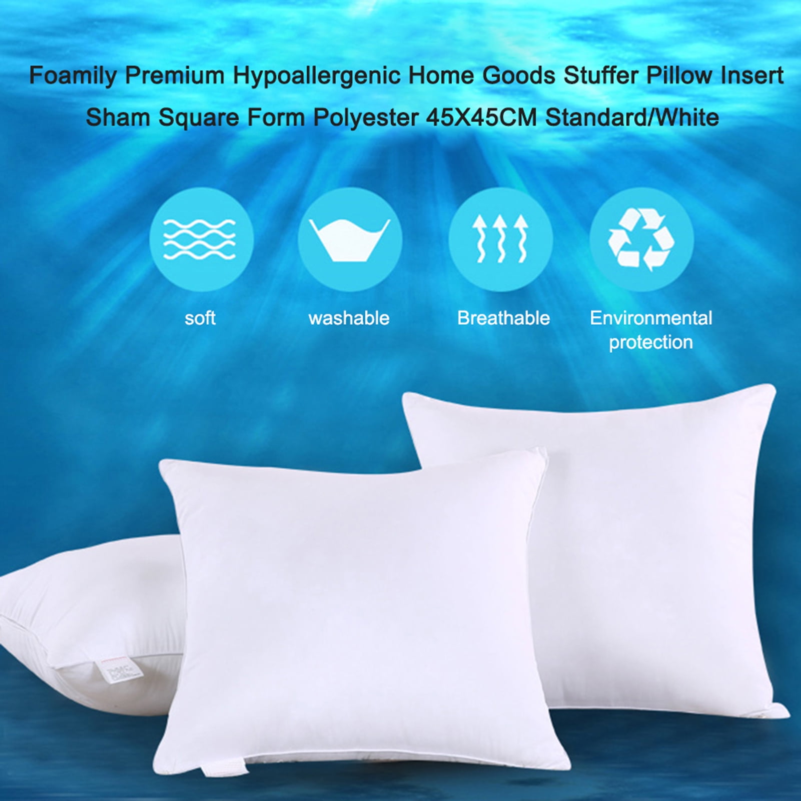 Foamily Premium Hypoallergenic Home Goods Stuffer Pillow Insert Sham Square Form Polyester 45X45CM Standard White Walmart