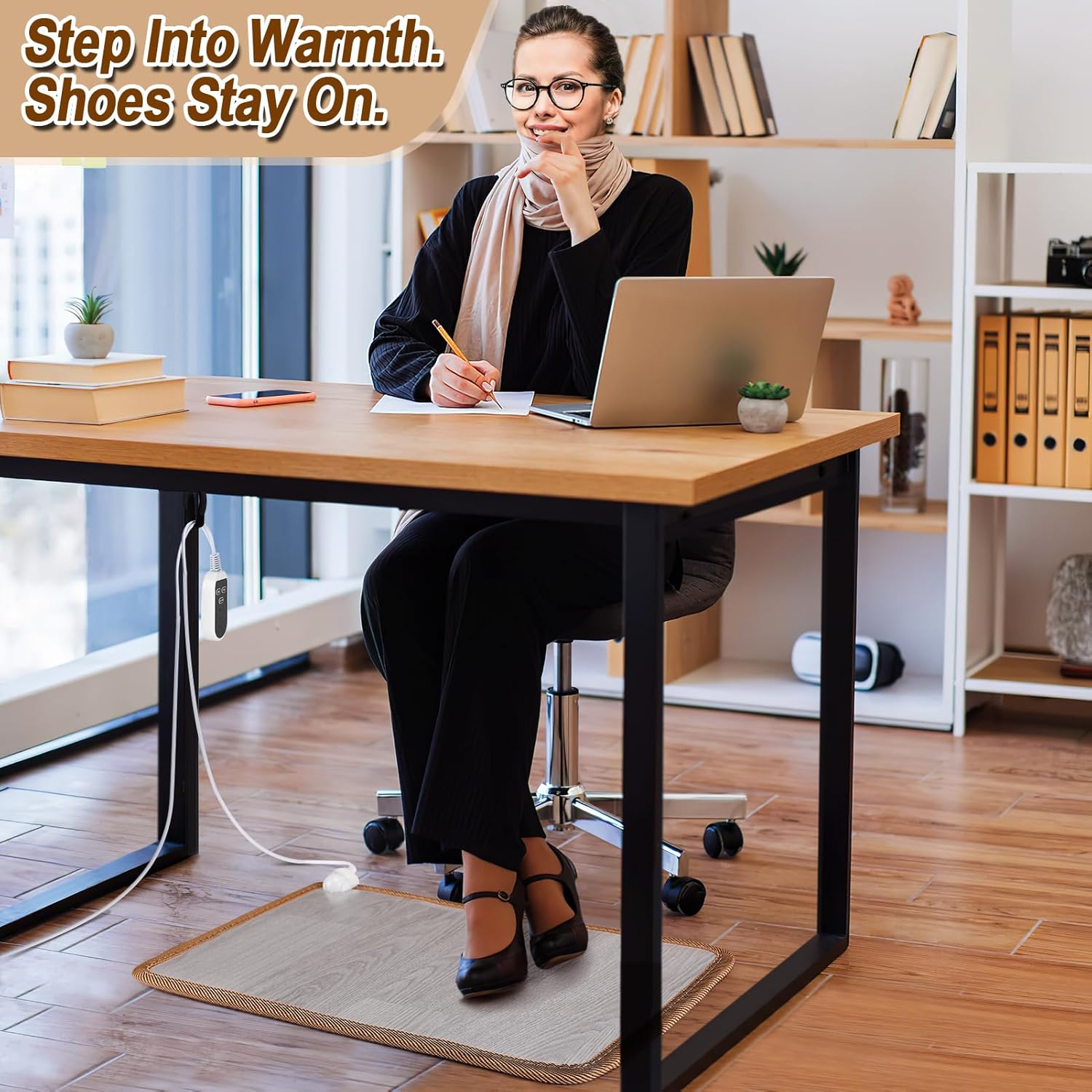 Heated Floor Mat - Foot Warmer Under Desk, 15.7x19.7in Heated Feet Rest for Home Office Desk, Winter 110V Electric Heating Pad with 3 Timers & 10 Adjustable Temperature
