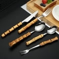 thumbnail image 1 of Juego de cubiertos de bambú de 5 piezas, juego de cubiertos, cubiertos y utensilios con mango de bambú Natural, vajilla de acero inoxidable, 1 of 5