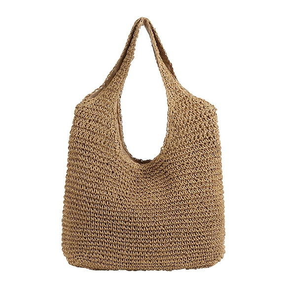 Spatiy Dark Khaki Fashion Tote Bag Multifunctional Casual Beach Pouch Large Capacity Shoulder Bag Handcraft Weaving Handbag Storage Bag for Lady Girls