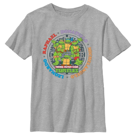 Boy's Teenage Mutant Ninja Turtles Colorful Heroes Circle  Graphic Tee Athletic Heather Medium