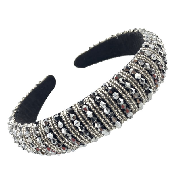 Sonducket Diademas con cuentas de cristal, tocado bohemio, accesorios flexibles para el cabello, diademas, tocados para mujer, boda Accesorio para el cabello Gris