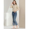 thumbnail image 3 of INSPIRE CHIC Women's Smocked Cuffs Keyhole Back Ruffled Crew Neck Floral Blouse Apricot L, 3 of 6