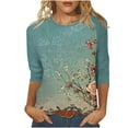 thumbnail image 5 of Stamzod Plus Size Spring Clothes for Women Fashion Floral Printing Crewneck Casual Pullover Tops Loungewear Summer Vintage Loose Blouses for Women Green B XL, 5 of 6