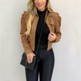 thumbnail image 2 of Cropped Jacket Women Ladies Lapel Motor Jacket Coat Zip Biker Short Punk Cropped Tops, 2 of 9