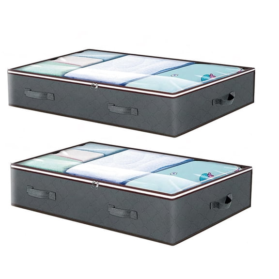 Bxaolu Under Bed Storage Bins - Pack Of 2 Under The Bed Storage Containers For Clothes, Blankets, Clothing & Shoes - Underbed Storage Containers With Handles, Dual Zippers Clear Top