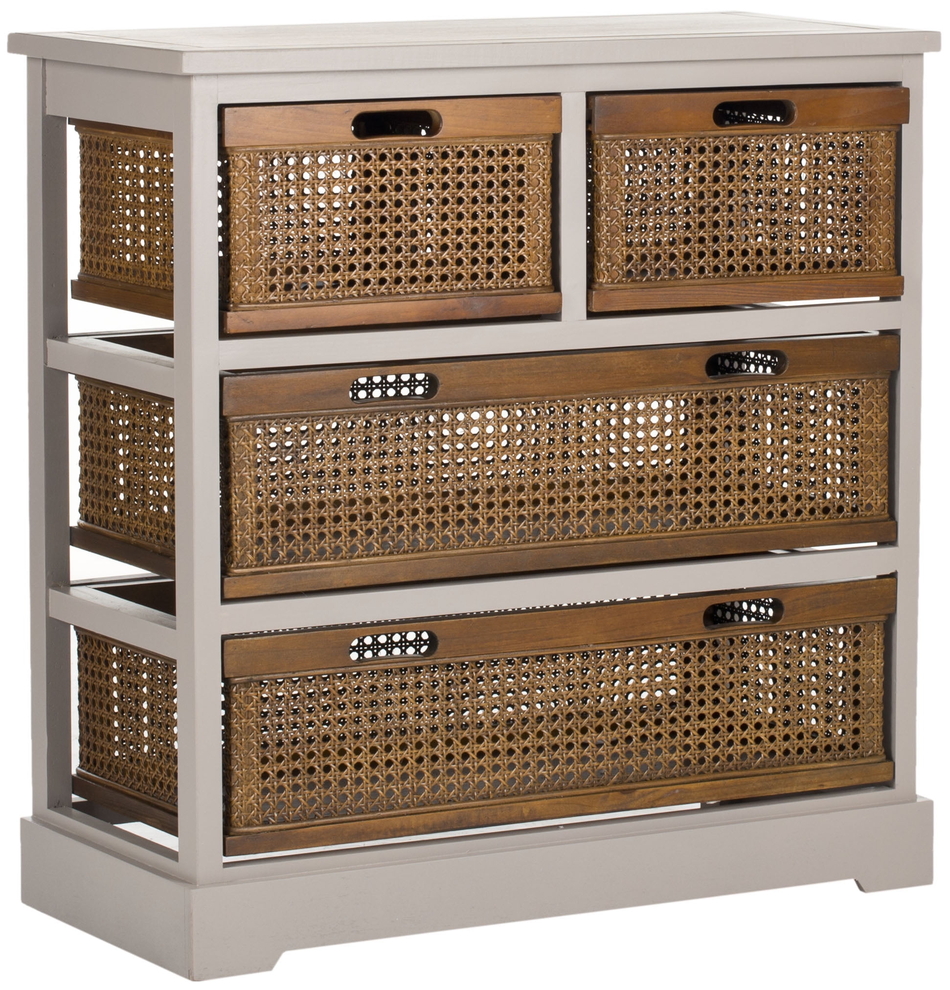 SAFAVIEH Jackson Country Rustic Storage Unit with 4 Drawers, Quartz Grey/Cane