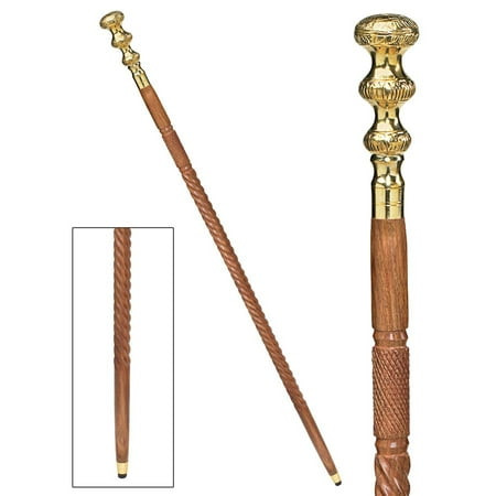 Collectible Authentic Polished Brass Gentleman's Walking Stick: 3 Gold Saucer