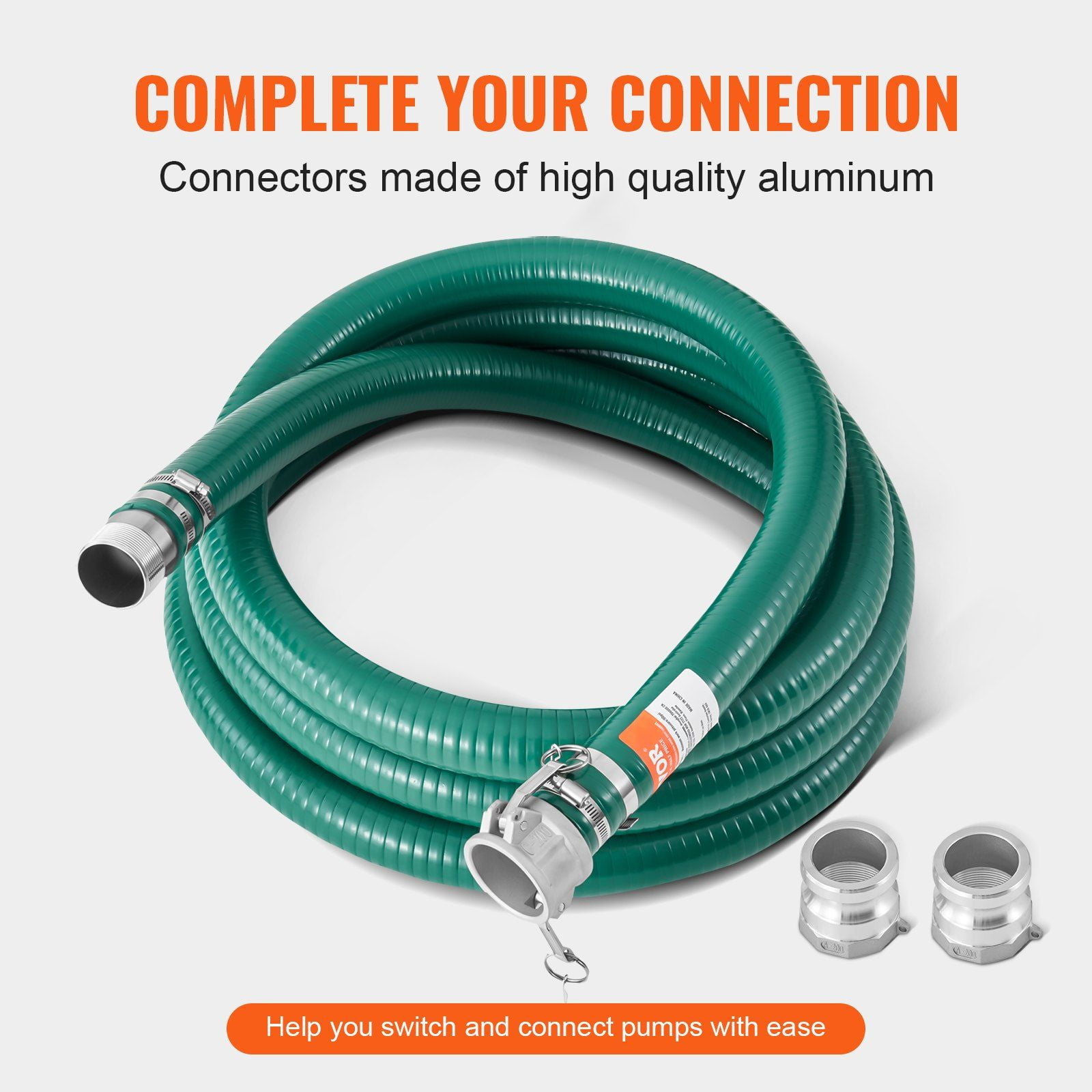 2 in x 20 ft Green Heavy-Duty Suction Hose with Complete Fittings – High-Quality, Durable & Flexible
