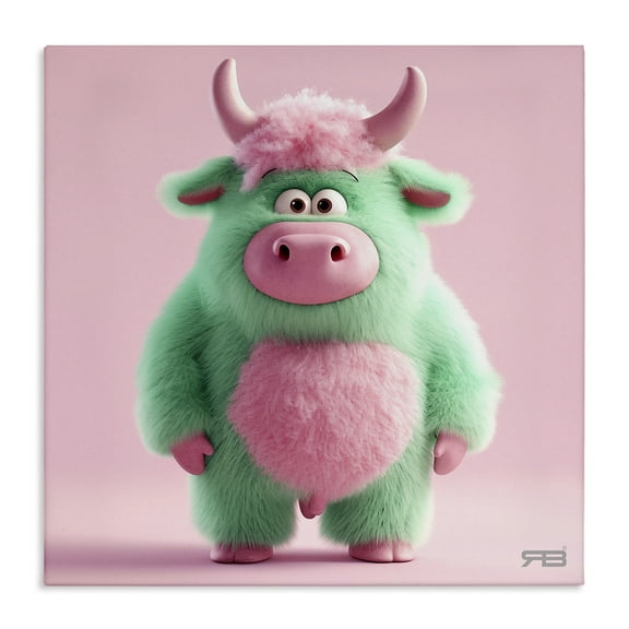 Stupell Industries Silly Green Cow Animals Painting Wrapped Canvas Art Print Wall Art, 17 x 17