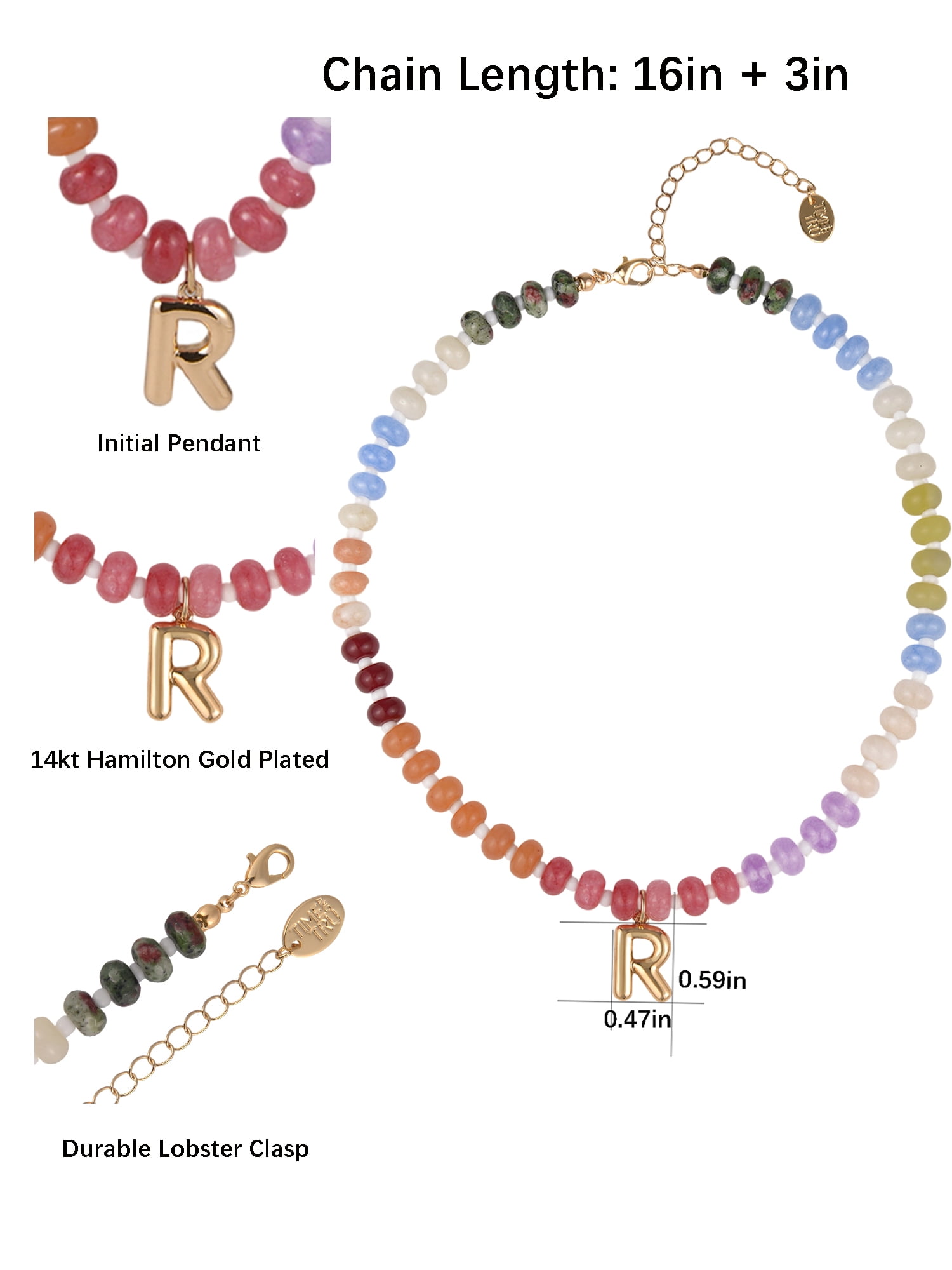 Time and Tru Goldtone Multicolored Bead Initial "R" Necklace