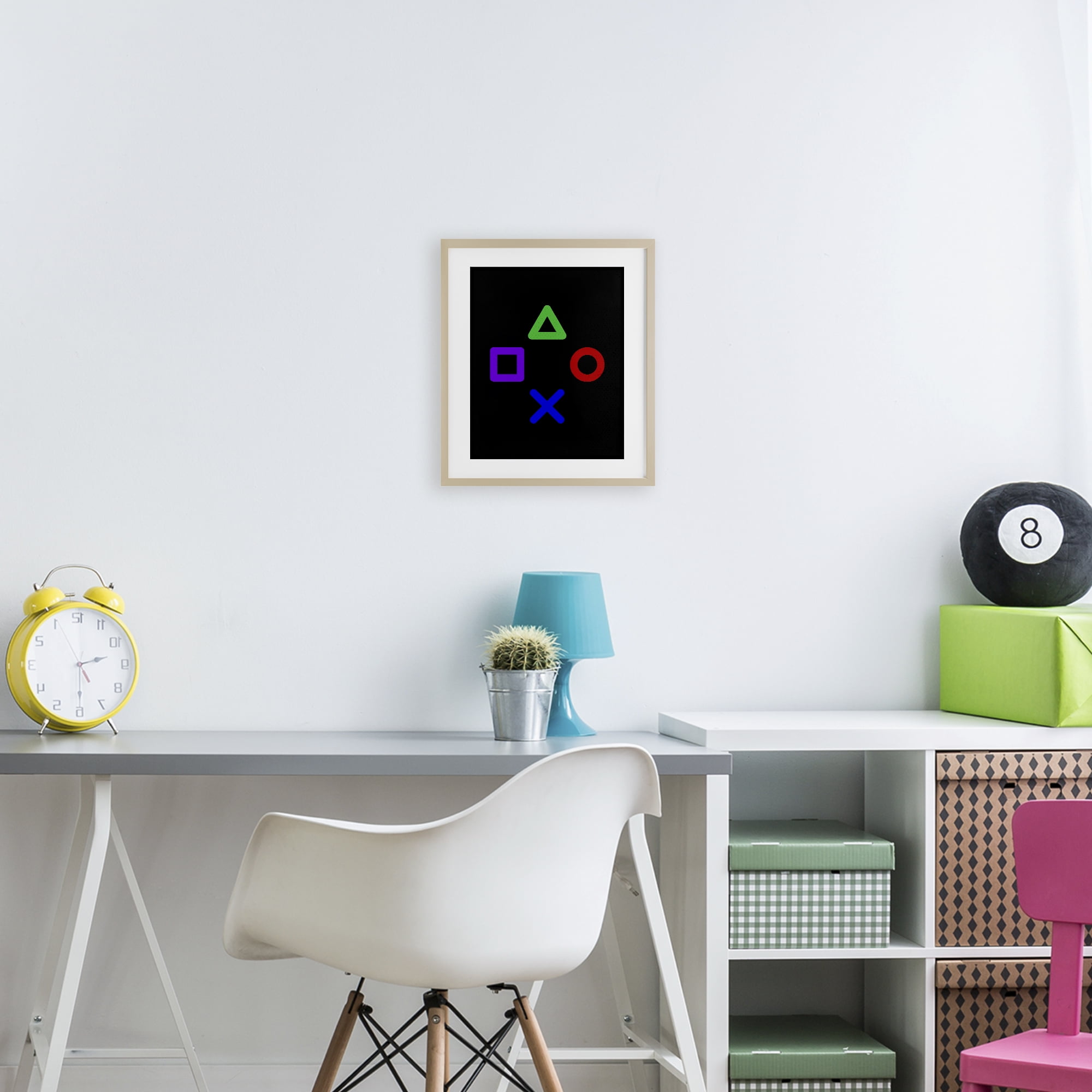 Game Button Shapes Birch Framed Print Under Glass, design by Kim Allen