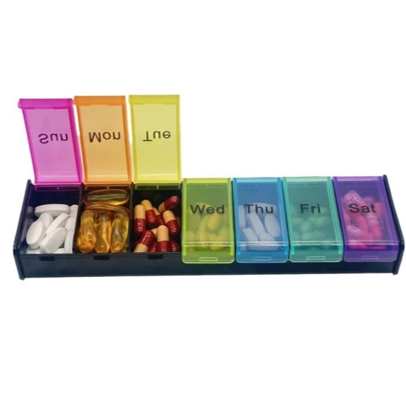 Large Weekly Pill Organizer, 7 Day Pill Box, Travel Pill Case, Daily Pill Dispenser Holder Container for Medicines Vitamin Finish Oil ，Portable medicine organizer(Black/White)