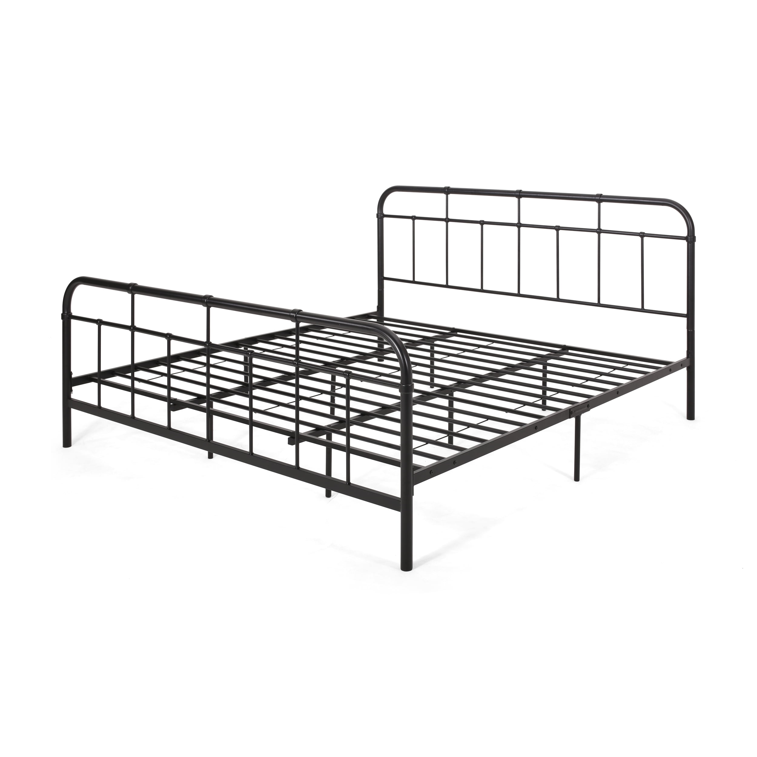 GDF Studio Enrique Industrial Iron King Bed Frame, Flat Black