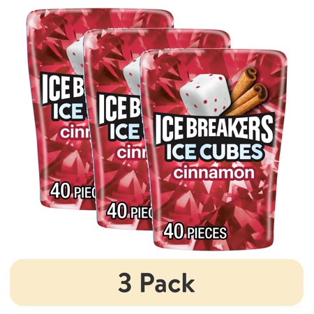 (3 pack) Ice Breakers Ice Cubes Cinnamon Flavored Sugar Free Chewing Gum, Bottle 3.24 oz, 40 Pieces