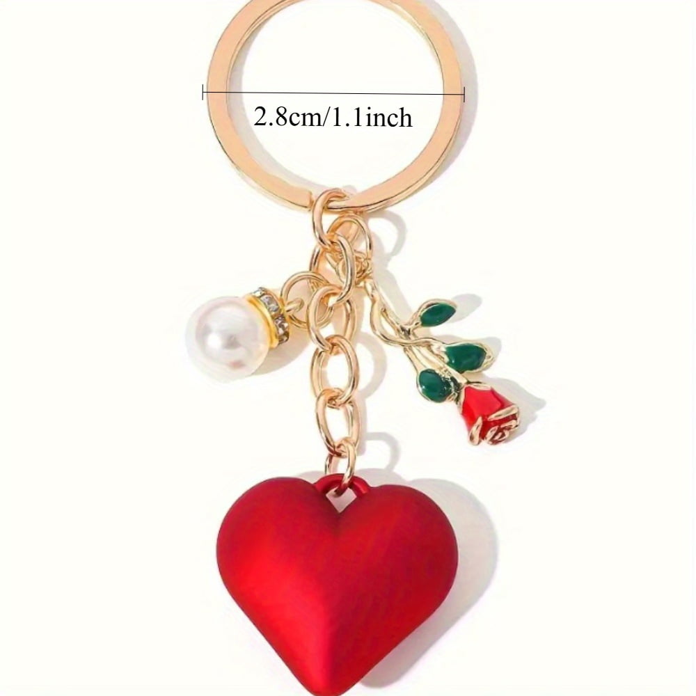 20 Pcs Red Heart and Rose Keychains Alloy Charm Key Rings Decorative Bag Accessories Romantic Gift Set for Couples Friends Event Favors Easter Gift Exchange