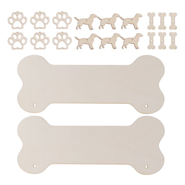 EeaseMX Juego de 20 letreros colgantes de madera con forma de hueso de perro y recortes de madera decorativos para hacer tú mismo.