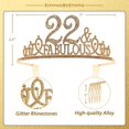 thumbnail image 3 of EBE EmmasbyEmma 22nd Birthday Sash and Tiara for Women - Fabulous Set: Glitter Sash + Fabulous Rhinestone Gold Premium Metal Tiara for Women, 22nd Birthday Gifts for 22nd Birthday Party, 3 of 8