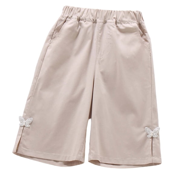 JCCXIN Toddler Kids Girls School Pants Casual Baggy Butterfly Appliques Straight Wide Leg Pants With Pockets Lightweight Outdoor Summer Daily Wear Cozy Party Bottoms,Khaki,2-3 Years