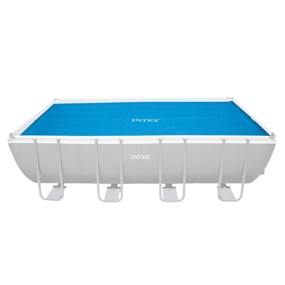 Intex: Solar Pool Cover - 18' x 9' - Blue, Polyethylene, Insulates Water, Reduce Evaporation, Keep Debris Out, Rectangle Above Ground Pool Accessory