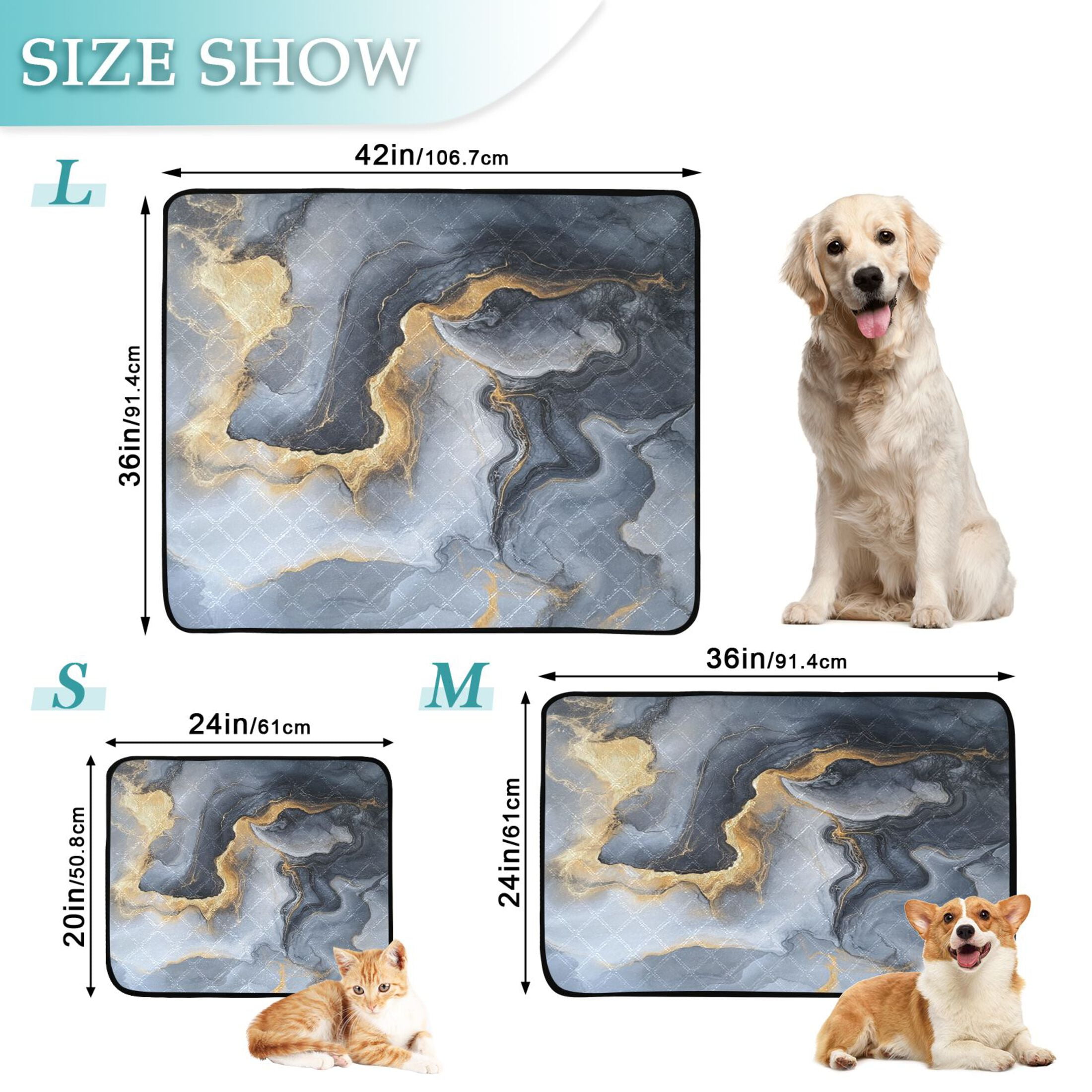 Qxltty Gilt Gray Patterns Cat litter Pads Pet Set of 3 Diaper Mats Center Anti-leakage Layer Absorbent Soft and Comfortable