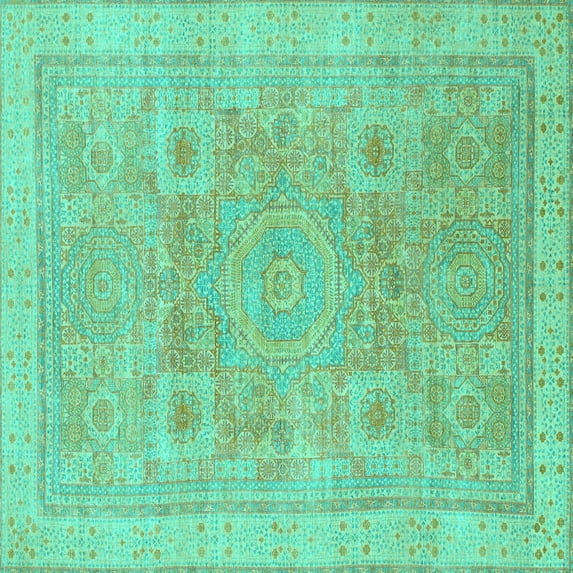 Ahgly Company Indoor Square Abstract Turquoise Blue Modern Area Rugs, 3' Square