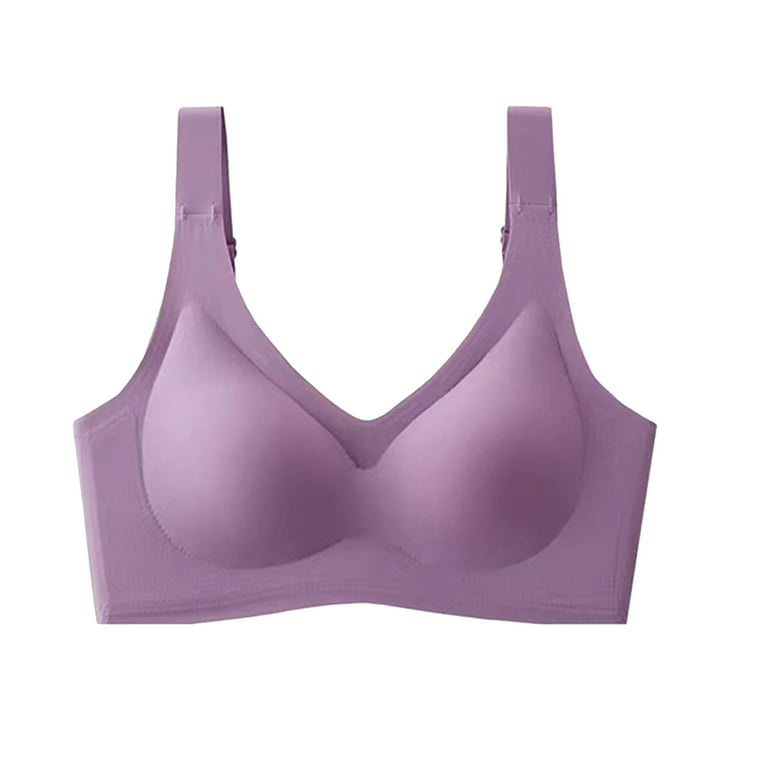 PEASKJP Bras for Women Underwear Lace Back Button Cup Adjustable Strappy  Push-Up Bralette Purple XX-L 