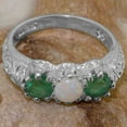 thumbnail image 5 of LBG British Made 925 Sterling Silver Natural Opal & Emerald Womens Promise Ring - 33 size options - Size 7, 5 of 7