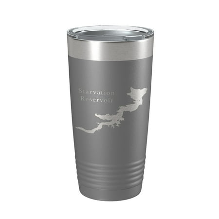 

Starvation Reservoir Tumbler Lake Map Travel Mug Insulated Laser Engraved Coffee Cup Utah 20 oz Dark Gray