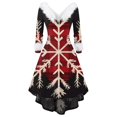 thumbnail image 2 of Christmas Dresses for Women Women's Fashion V-neck Casual Fit Christmas Print Party Long Sleeve Dress with Fur for Festive Occasion,Deep Red,5XL, 2 of 5