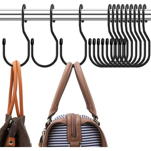 Purse Hanger for Closet Organizer, 5 Inch Heavy Duty Bag Hooks with Twist Design, Space Saving Hangers for Purses Handbags Scarves Hats Clothes Pans Pots, 12 Pack Black