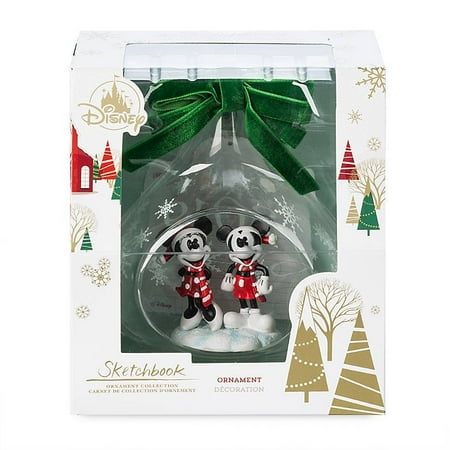 Disney World Christmas Ornaments Disney Store Mickey and Minnie Glass Drop Sketchbook Ornament 2019 New with Box ()
