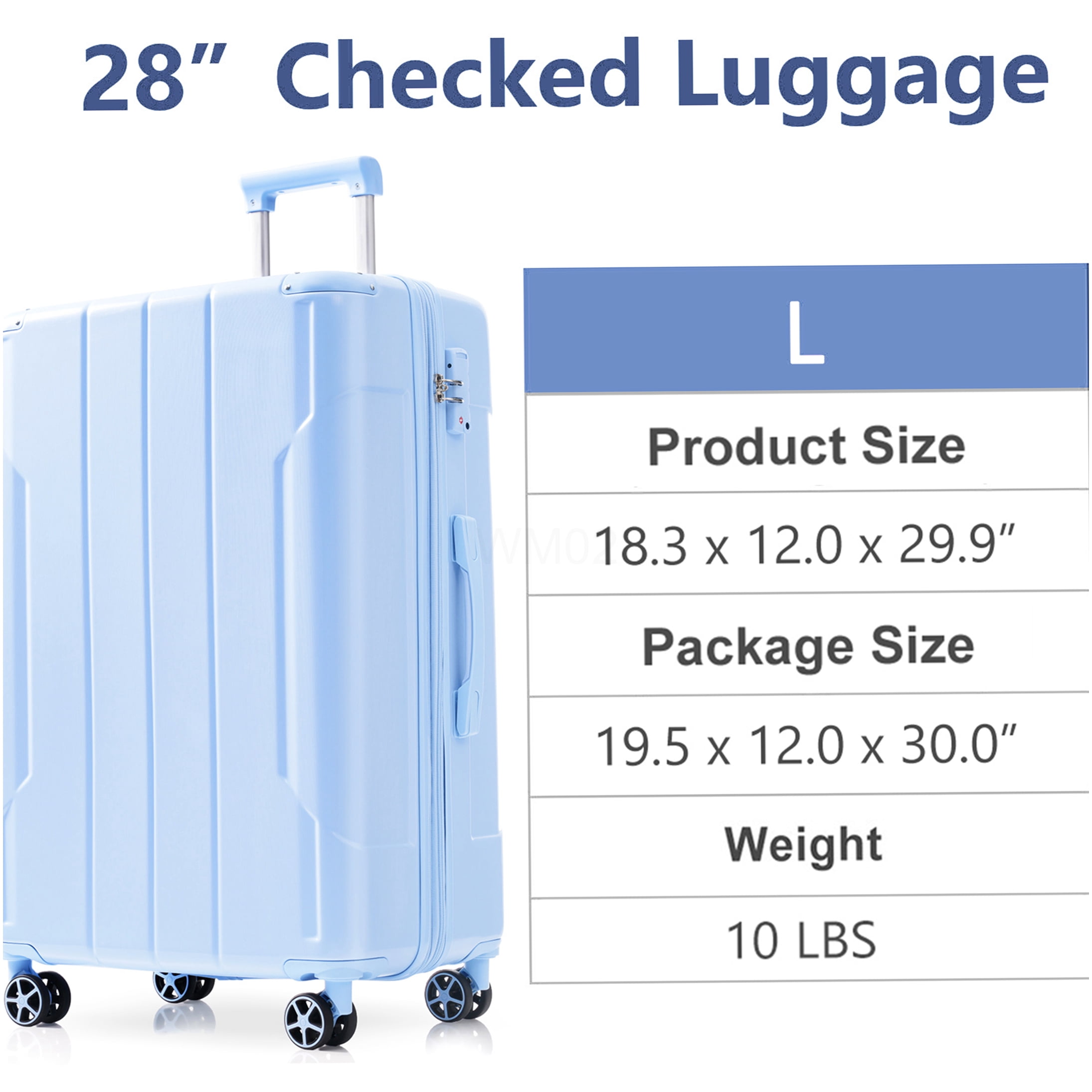 Sky Blue 28" Expandable Hardshell Checked Luggage with TSA Lock, Lightweight ABS Spinner Suitcase for Travel