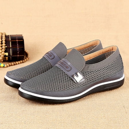 

HIBRO Men s Summer Hollow Mesh Shoes Breathable Slip-On Casual Shoes Soft Bottom Shoes