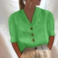 thumbnail image 2 of Brglopf Women's Button Down Shirts Lapel Short Sleeve Blouses V Neck Casual Solid Color Tunic Tops Office Work T Shirts, 2 of 6
