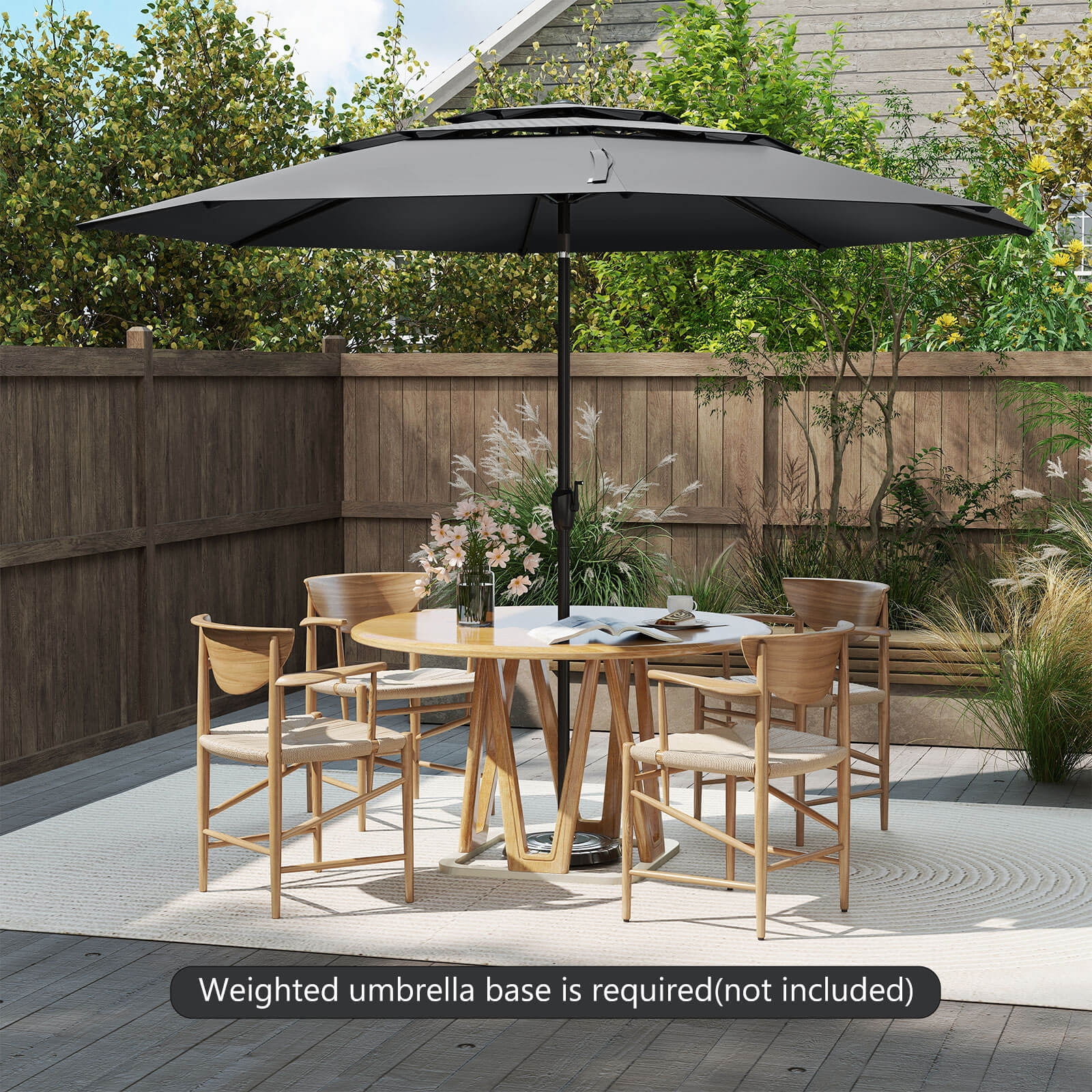 Costway 10 ft 3-tier Vented Patio Umbrella Large Market Table Umbrella Outdoor Sun Shade Black
