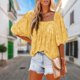 thumbnail image 5 of Camisa fluida para mujer estilo de viaje cuello cuadrado tops de verano para mujer ajuste relajado FLhrweasw Para estrenar, 5 of 7