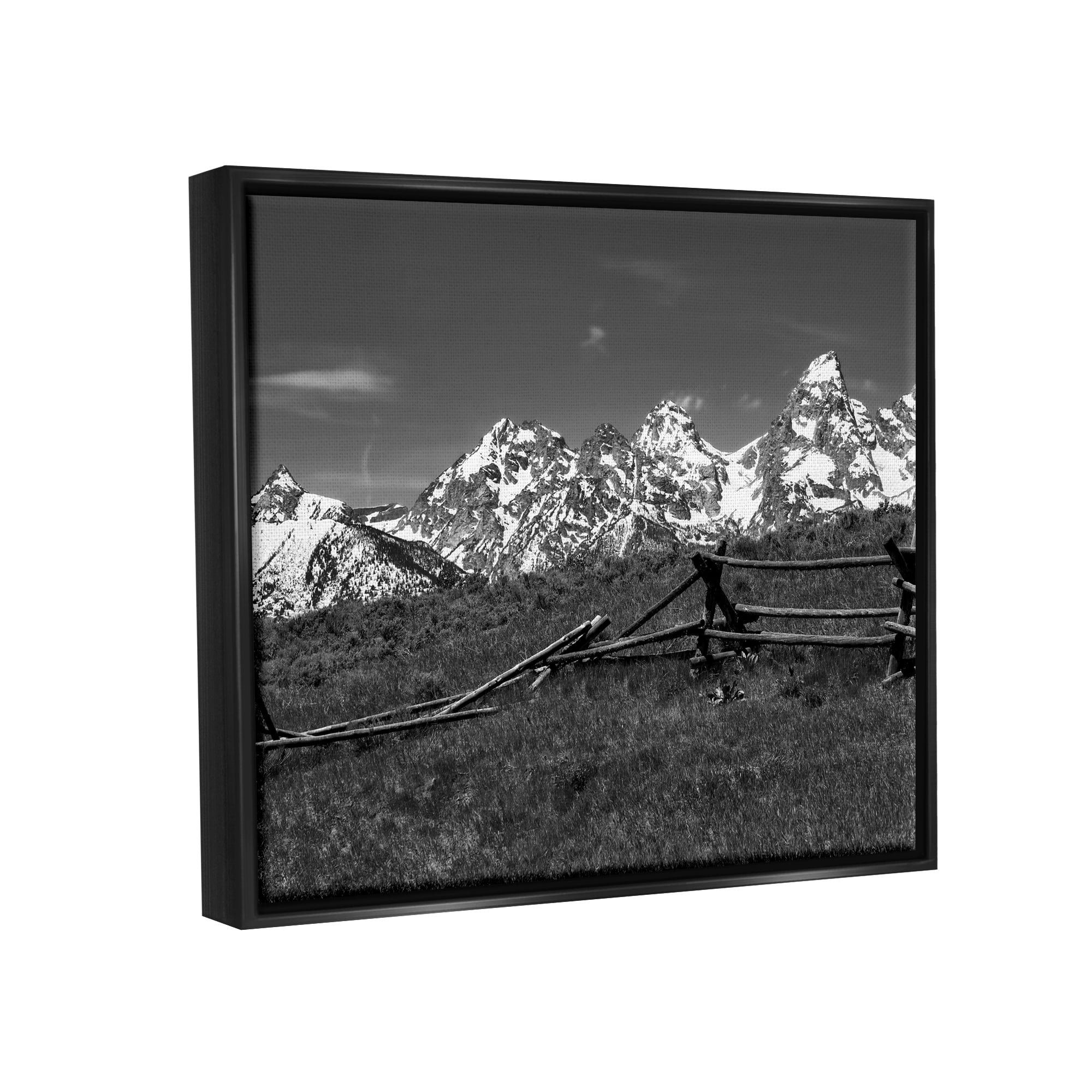 Stupell Industries Mountain Peaks & Fence Landscape Photography Black Floater Framed Canvas Art Print Wall Art, 21 x 17