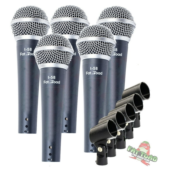 Studio Recording Microphones with Clips (5 Pack) by Fat Toad Vocal Handheld, Unidirectional Wired Mic Professional Cardioid Dynamic Singing Microphone for Music Stage Performances or PA DJ Karaoke