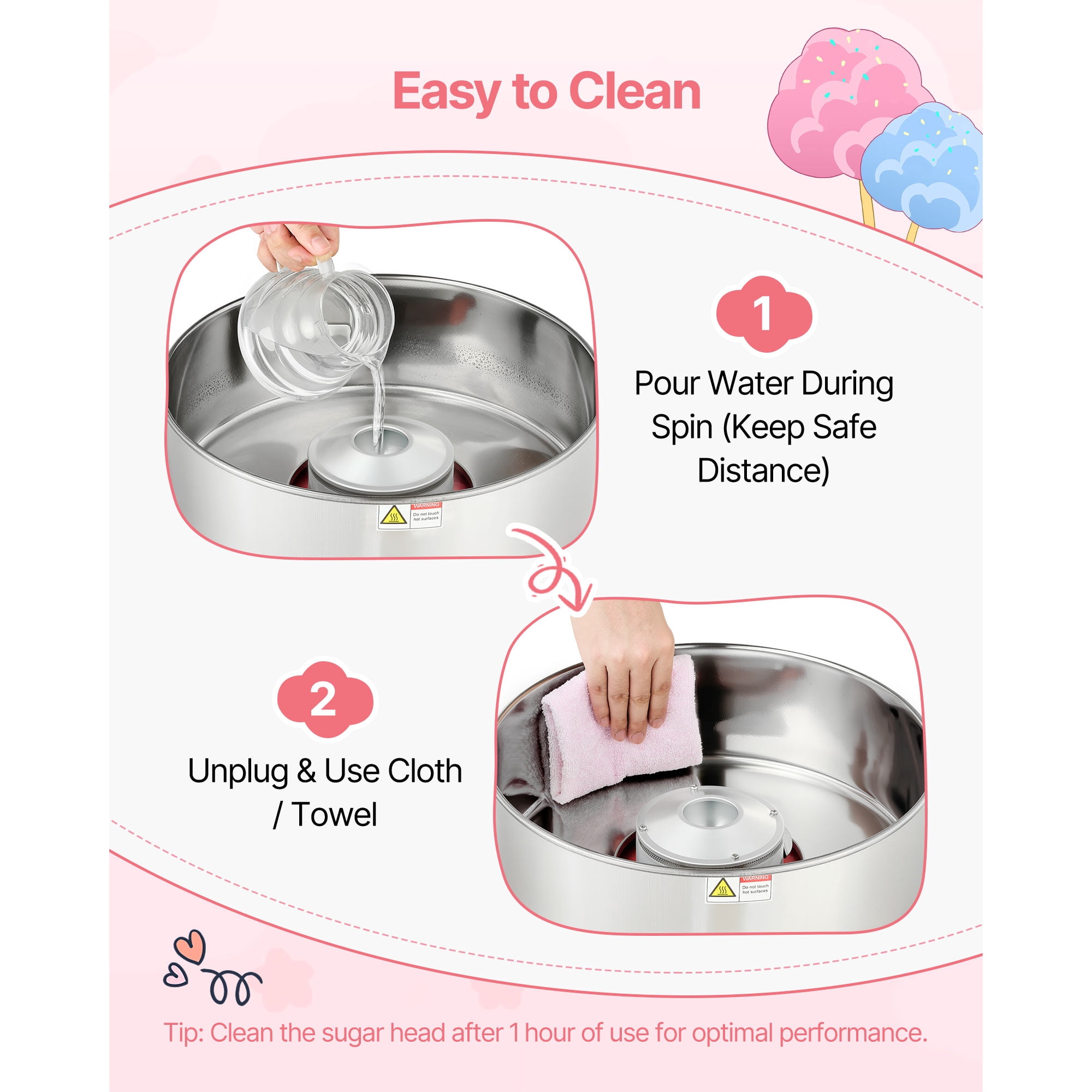 KFFKFF Commercial Cotton Candy Machine, 1000W Electric Floss Maker with 15-inch Stainless Steel Bowl and Sugar Scoop, Suitable for Hard Candy, Perfect for Home, Kids' Birthdays, and Family Gatherings
