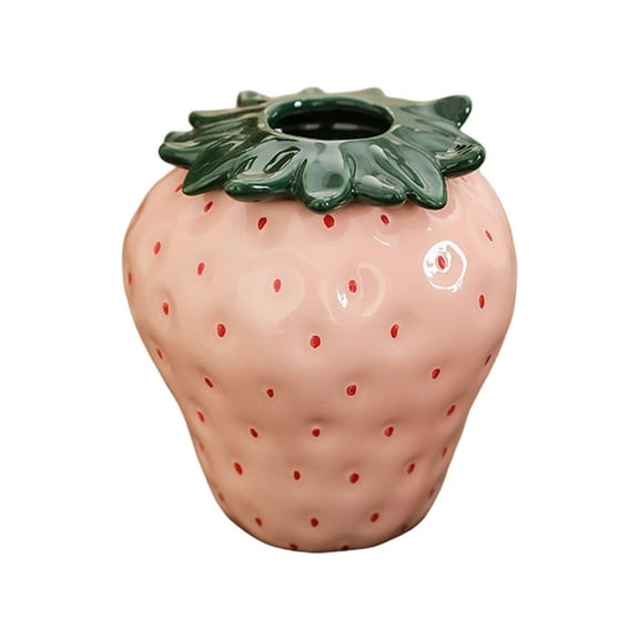 Strawberry Ceramic Vase for Flower Arrangements Unique Home Planter Pot with Lid Decorative Container for Dry Floral Displays