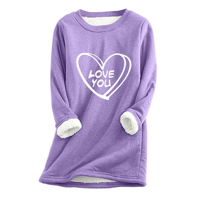Birdeem Womens Fall/Winter Oversized Valentines Day Printed Top with Thickened and Plush Insulation and A Snug Base Shirt