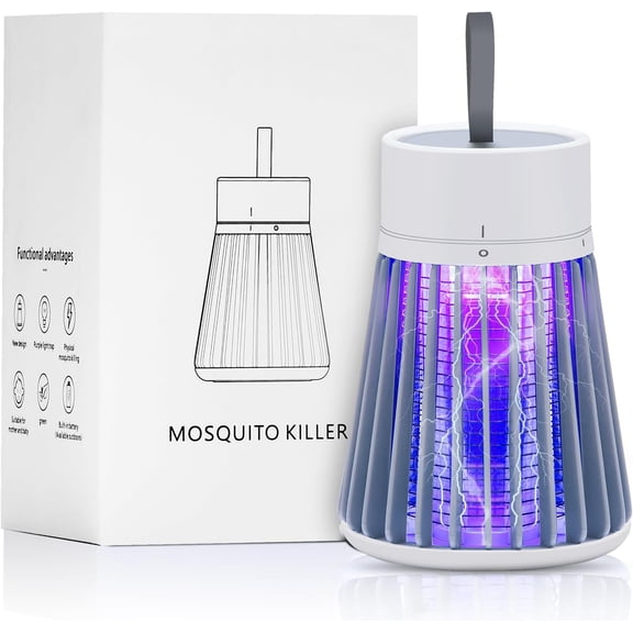 Rechargeable Bug Zapper – Cordless Indoor/Outdoor Mosquito & Fly Trap with Safety Grid, USB Charging, Purple Light for Flying Insects, Gray
