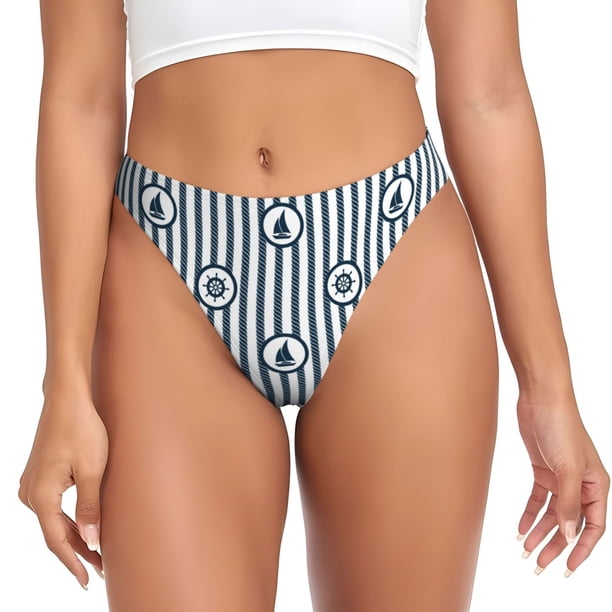 Balery Nautical1 Tangas de Algodón para Mujer con Estampado – Ropa Interior Sexy, Transpirable, G-string-X-Small
