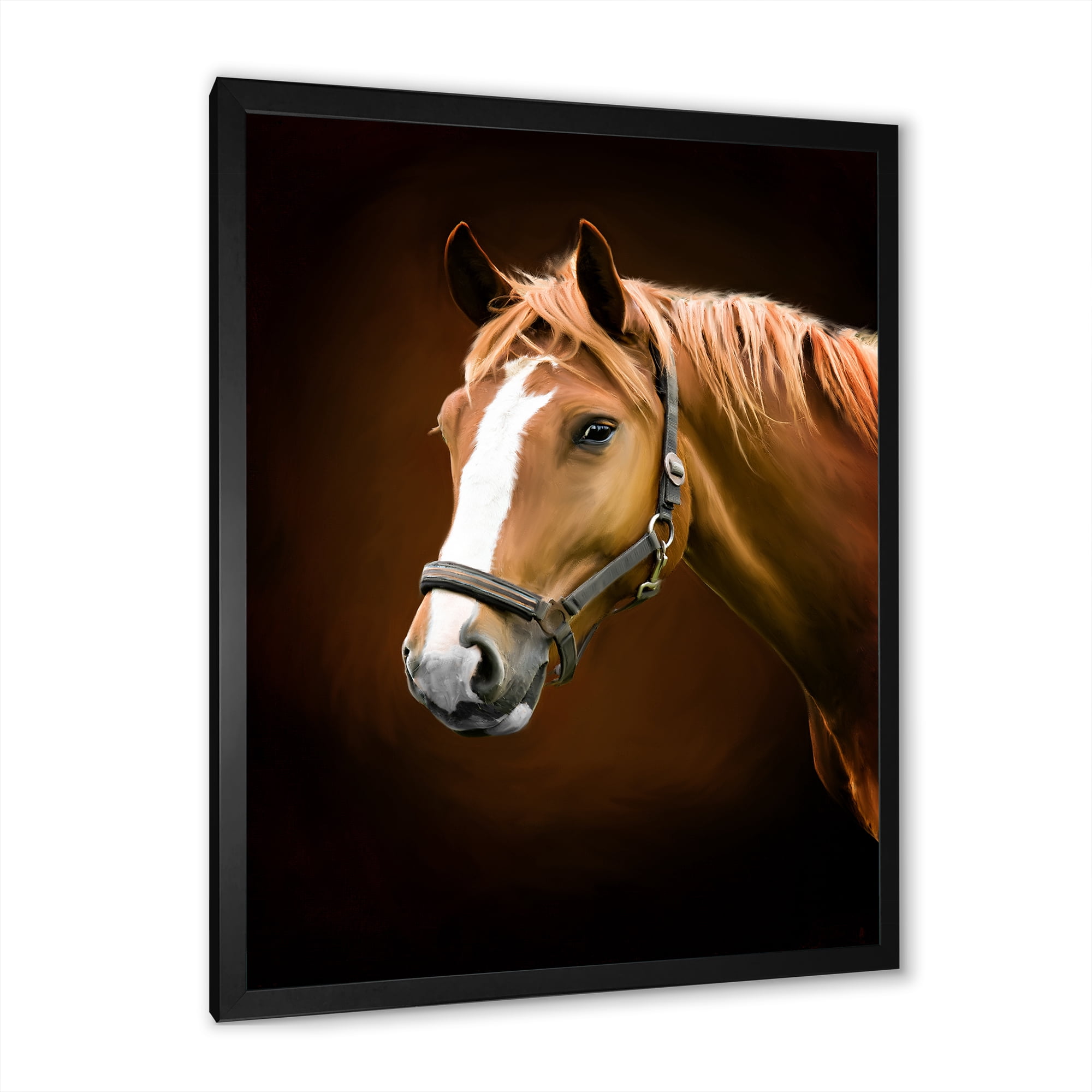 Designart 'Brown Horse With White Nose Portrait' Farmhouse Framed Art Print